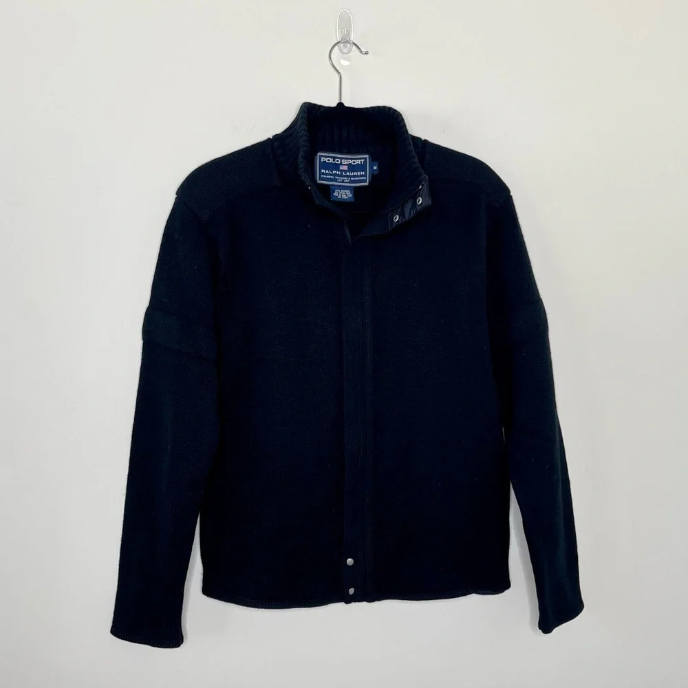 Polo Sport Ralph Lauren Black Heavy Cashmere Zip Cardigan Sweater Jacket Medium